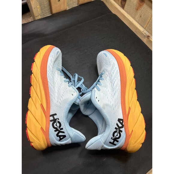 Hoka Clifton 8 Running Shoes Size 7D Light Blue Orange Yellow Womens - Picture 9 of 10